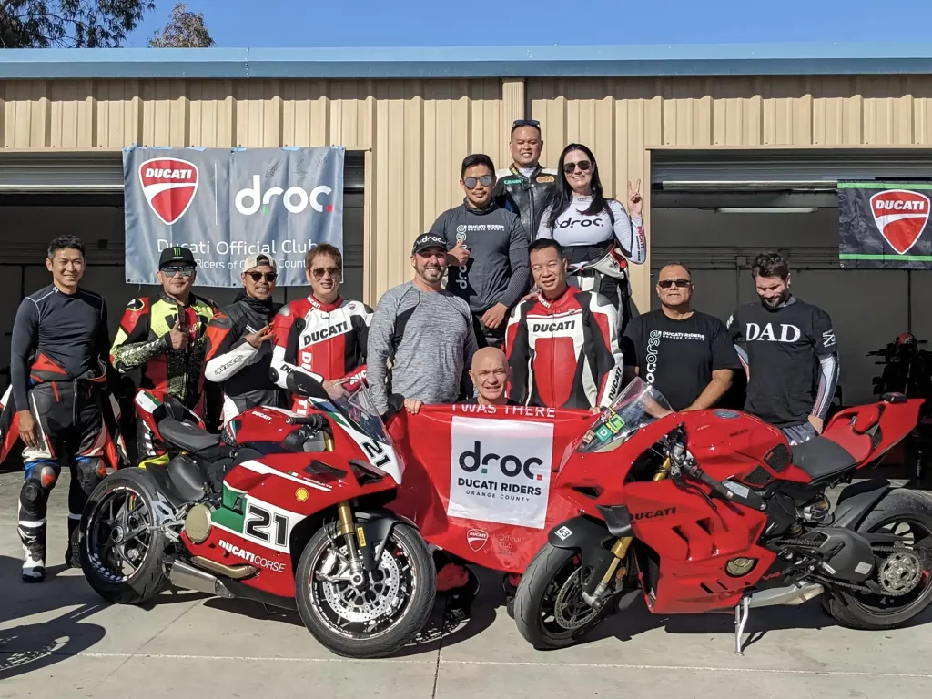 Ducati Panigale and riders at DROC event showcasing membership benefits in Orange County