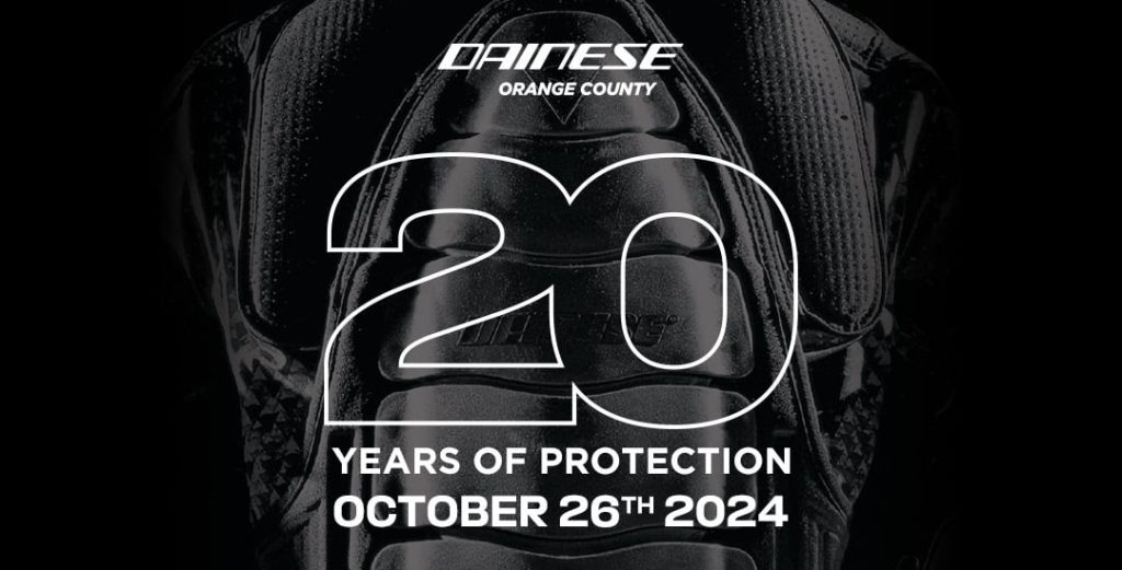 Dainese Orange County 20th anniversary flyer, 20 years of protection, October 26 2024
