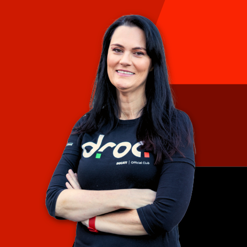 DROC team member in Ducati apparel, showcasing passion for the club and motorcycle culture in Orange County