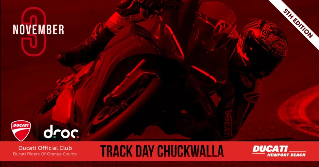 Ducati track day at Chuckwalla with riders showcasing sport bikes in action for DROC members