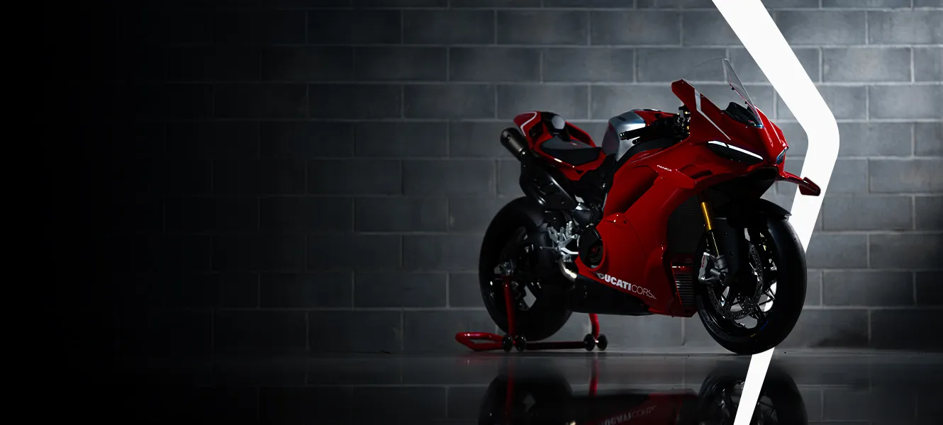 Ducati Panigale showcased in a sleek studio setting for press releases about upcoming models and events