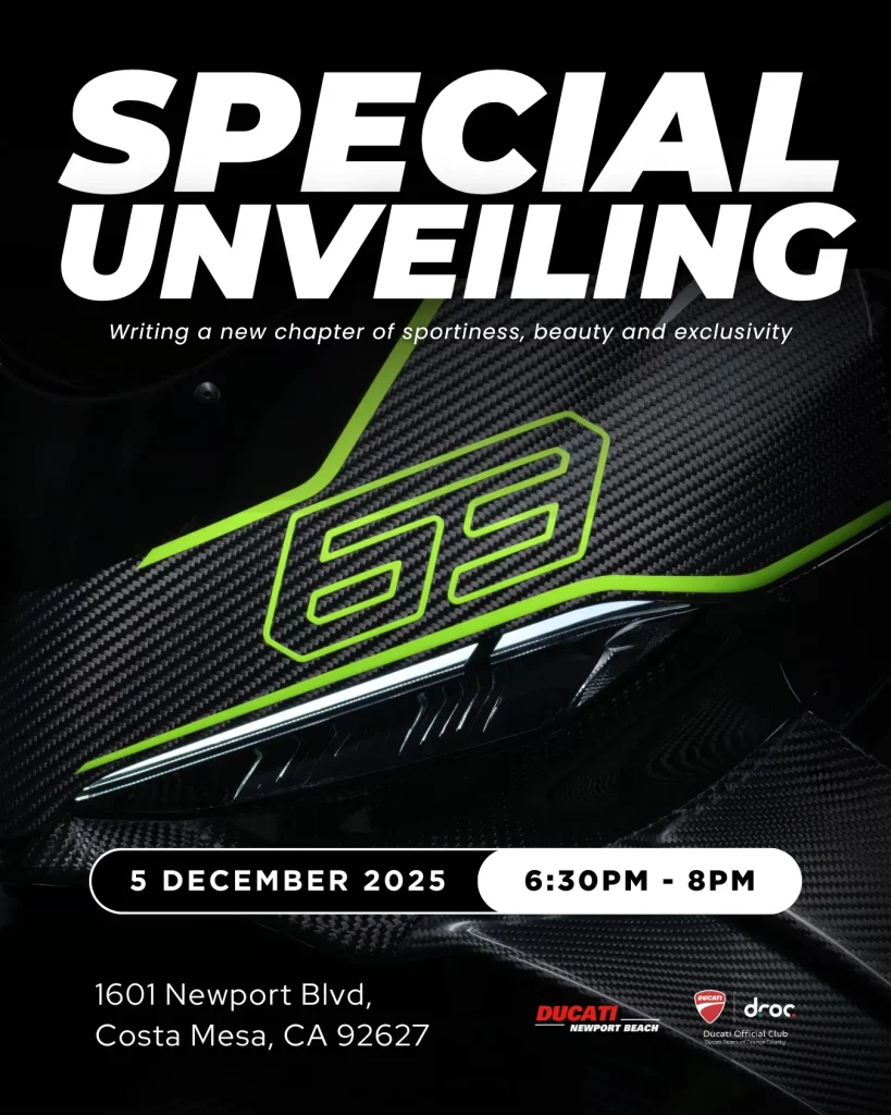 Ducati special unveiling event in Costa Mesa featuring exclusive bike details and Ducati Riders of Orange County members