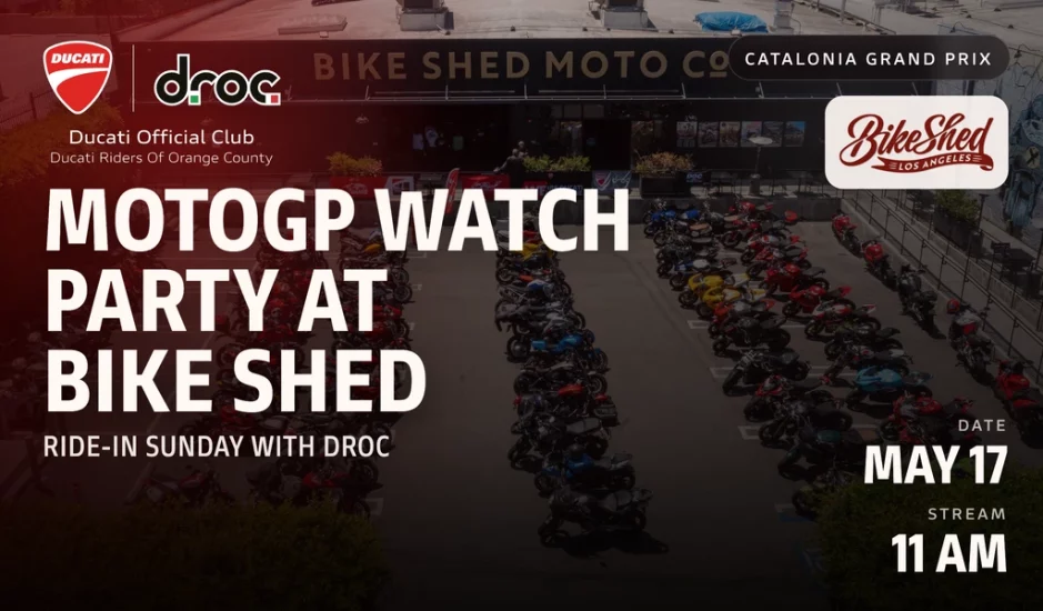 MotoGP Watch Party at Bike Shed Catalonia Grand Prix horizontal poster with Bike Shed logo