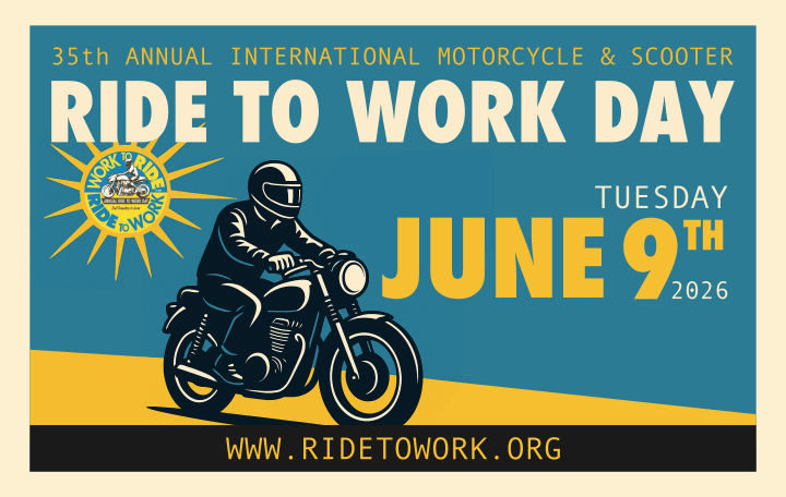 Rider on a motorcycle promoting Ride to Work Day June 9th 2026 in Orange County, celebrating motorcycle culture