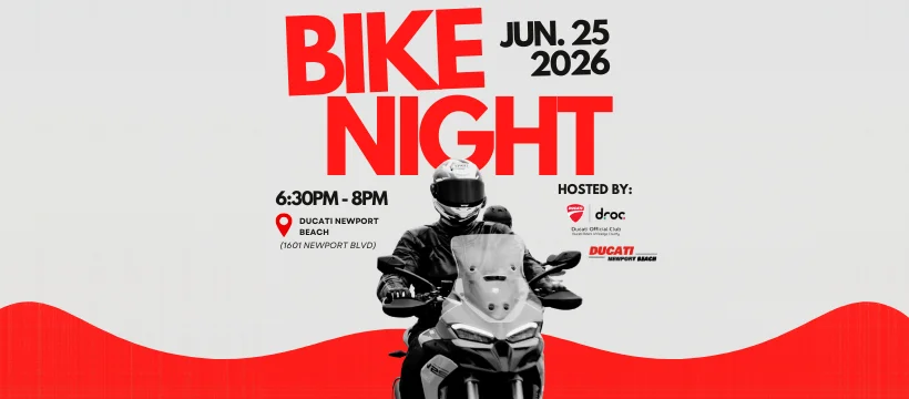 Ducati Multistrada rider at DROC Bike Night in Newport Beach, June 25, 2026, celebrating Ducati culture and community