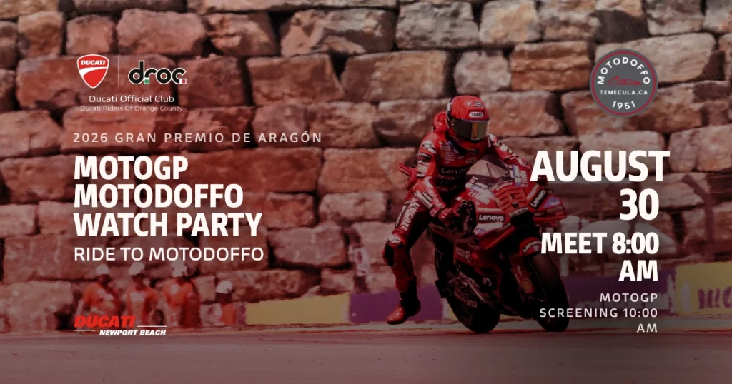 DROC ride to MotoDoffo and MotoGP Aragon Grand Prix, August 30 2026.