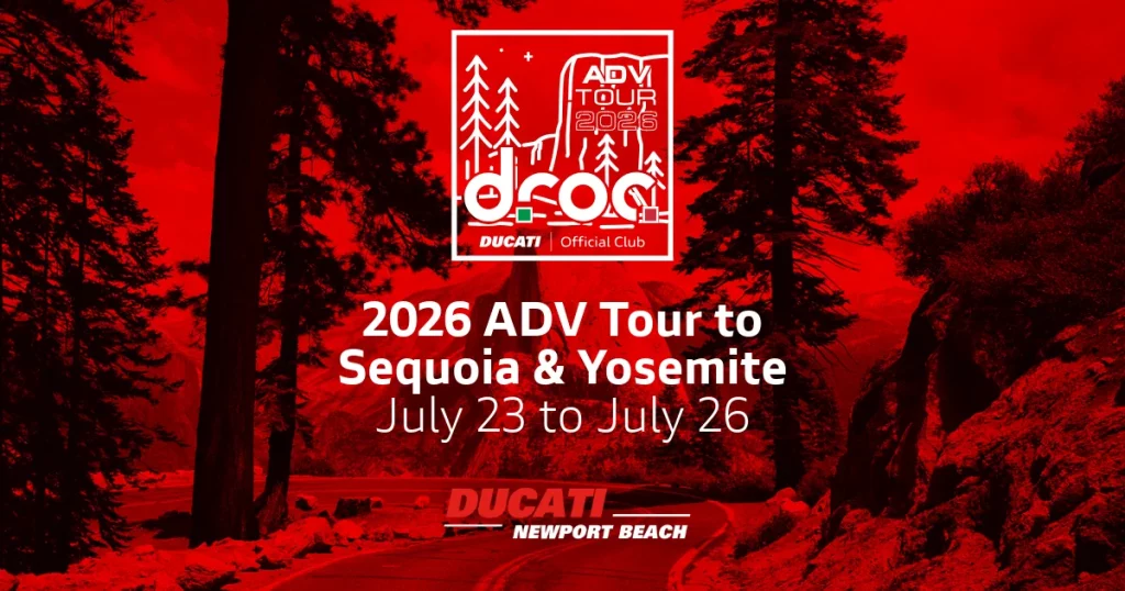 2026 ADV Tour to Sequoia and Yosemite with Ducati Riders of Orange County in scenic California landscape