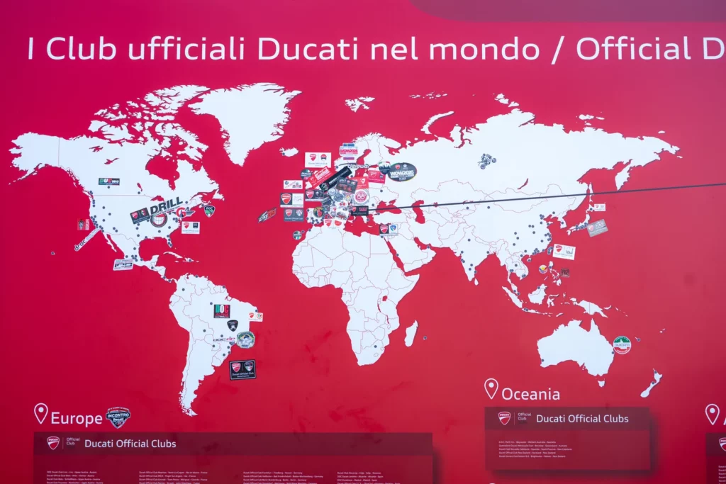 Ride with DROC: the six ways we ride 27 World map of Ducati Official Clubs with club stickers across Europe, the Americas, Asia and Oceania