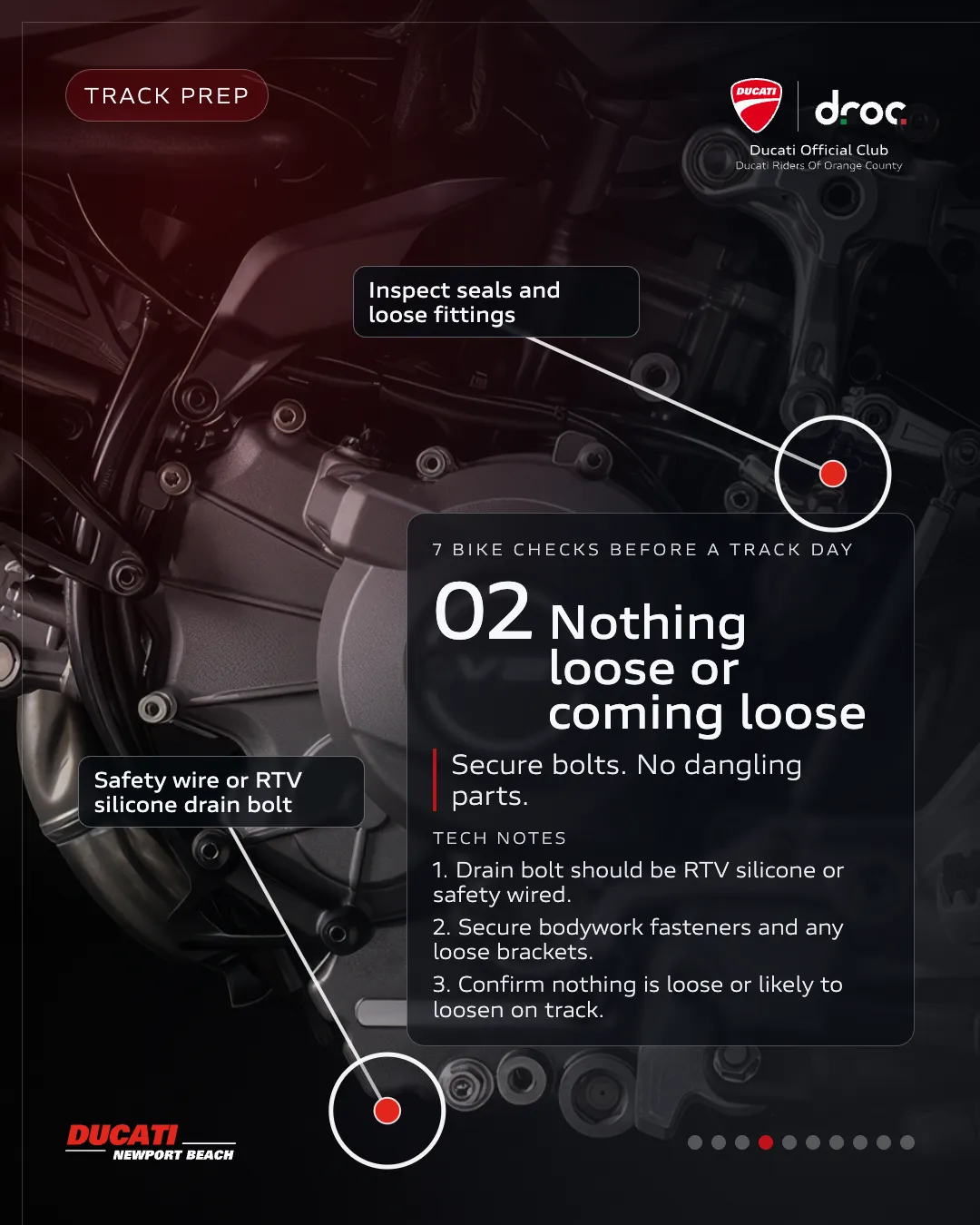 Ducati motorcycle engine details with track day prep tips for safety and maintenance checks