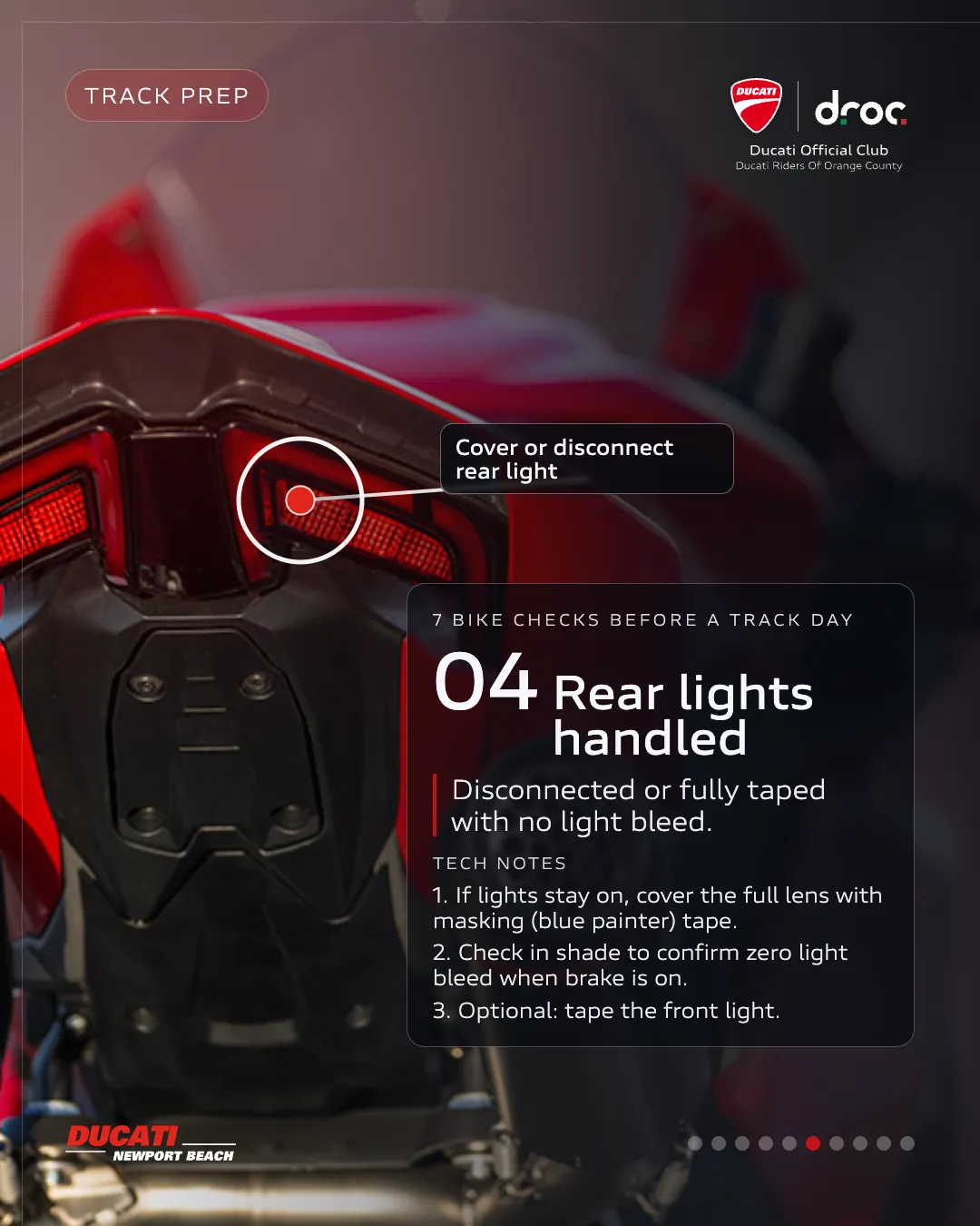 Ducati motorcycle rear light preparation tips for track day safety and performance checks
