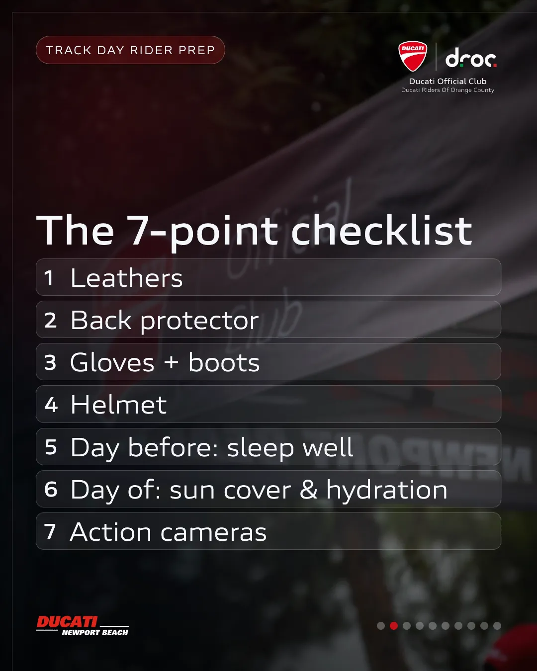 Track day checklist for Ducati riders featuring gear essentials and preparation tips at a Ducati event.