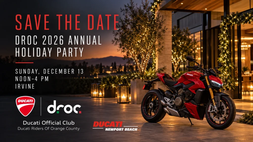 Save the date: DROC 2026 Annual Holiday Party, Sunday December 13, noon to 4 PM, Irvine.